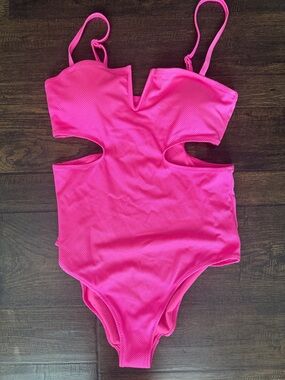 aerie Hot Pink Cutout One-Piece Swimsuit